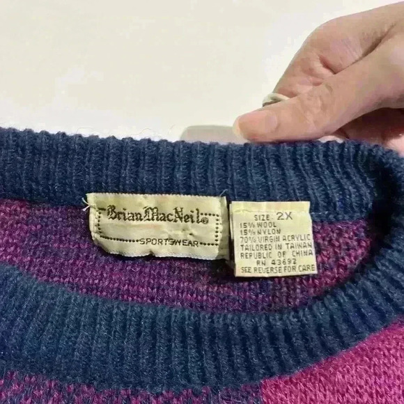 Vintage Brian MacNeil Sportswear Mens Checker Knit Crew Neck Sweater Size 2XL - Picture 3 of 9